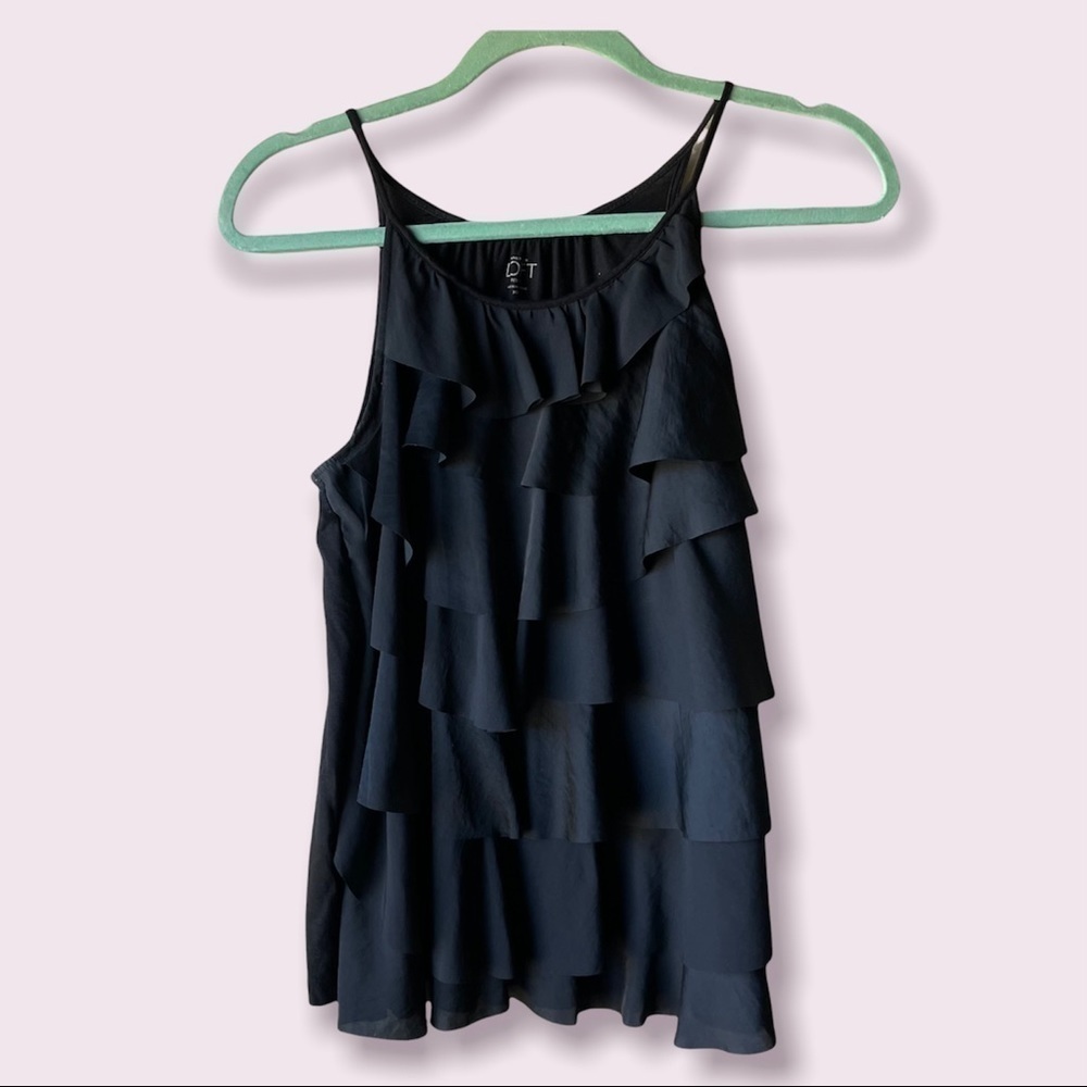 Loft Black Ruffle‎ Tiered Sleeveless Blouse